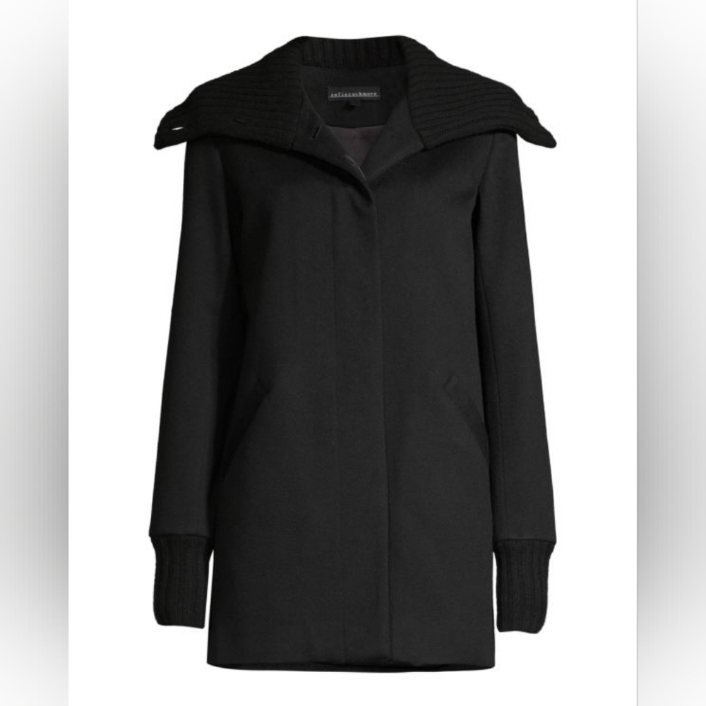 Sofia Cashmere Black Wool & Cashmere Ribbed Collar Coat Size 4